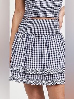 Peixoto Navy & White Gingham Ruffle Mini Skirt, size medium